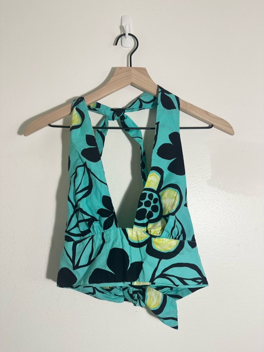 Zara Turquoise Floral Halter Tie-Back Camisole
